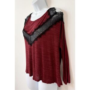 Pins & Needles Cold Shoulder Mixed Media Burgundy Lace Top Womens Medium